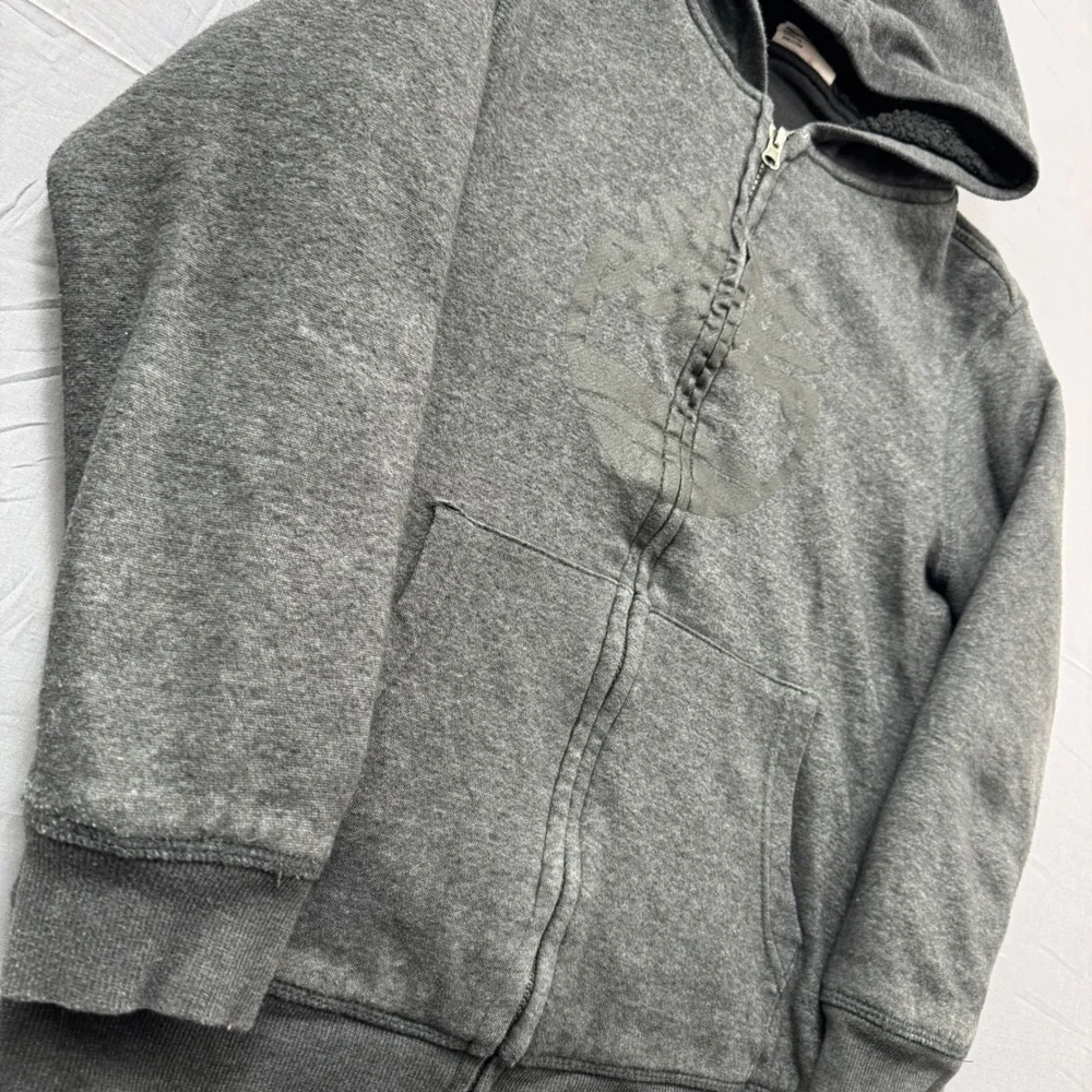 Timberland Boys Sherpa Lined Full Zip‎ Hoodie Gray Size L 14/16 Logo Sweatshirt